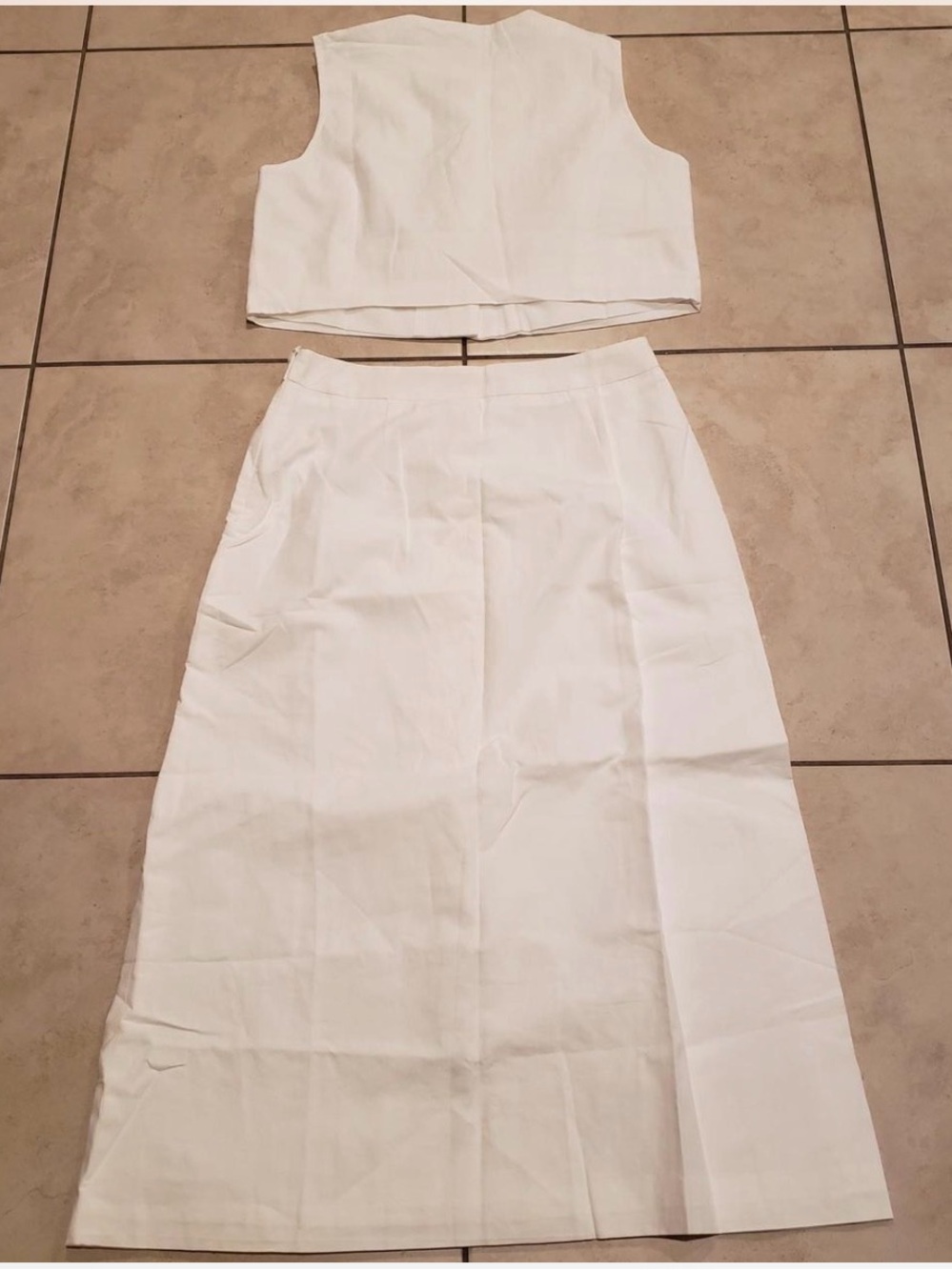 Commense Cotton Linen Scalloped Trim Vest & Skirt Set - Picture 3 of 8